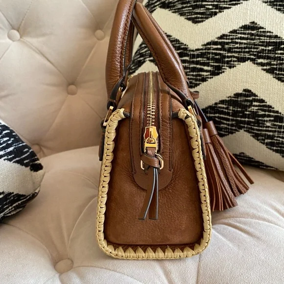 Tory Burch Thea Whipstitch Grizzly Mini Web Satchel - Picture 5 of 15